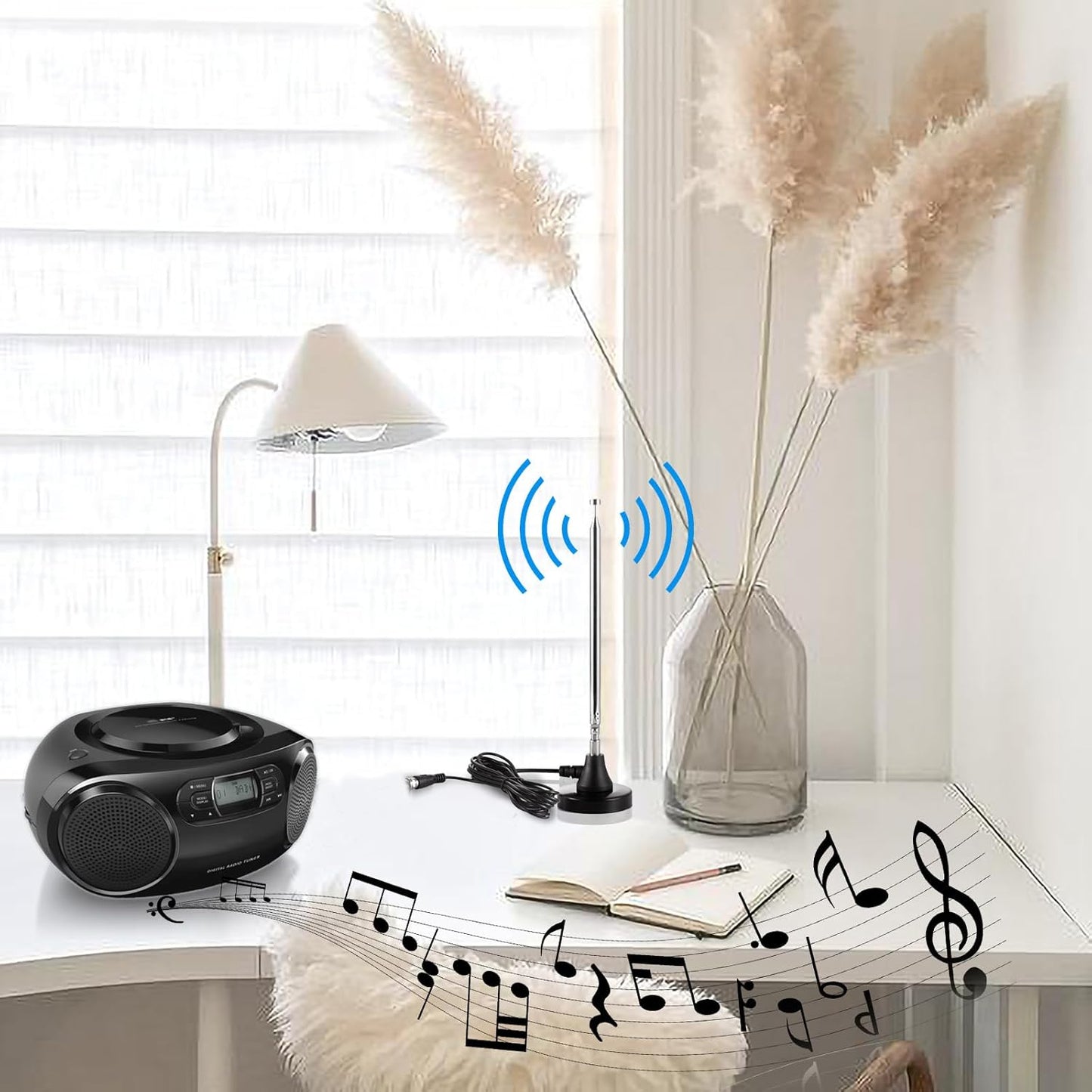 eifagur 75 300 10ft Ohm Ohm Magnetic Base FM Radio Telecopic Antenna with Coaxial Cable for Stereo Receiver Digital HD