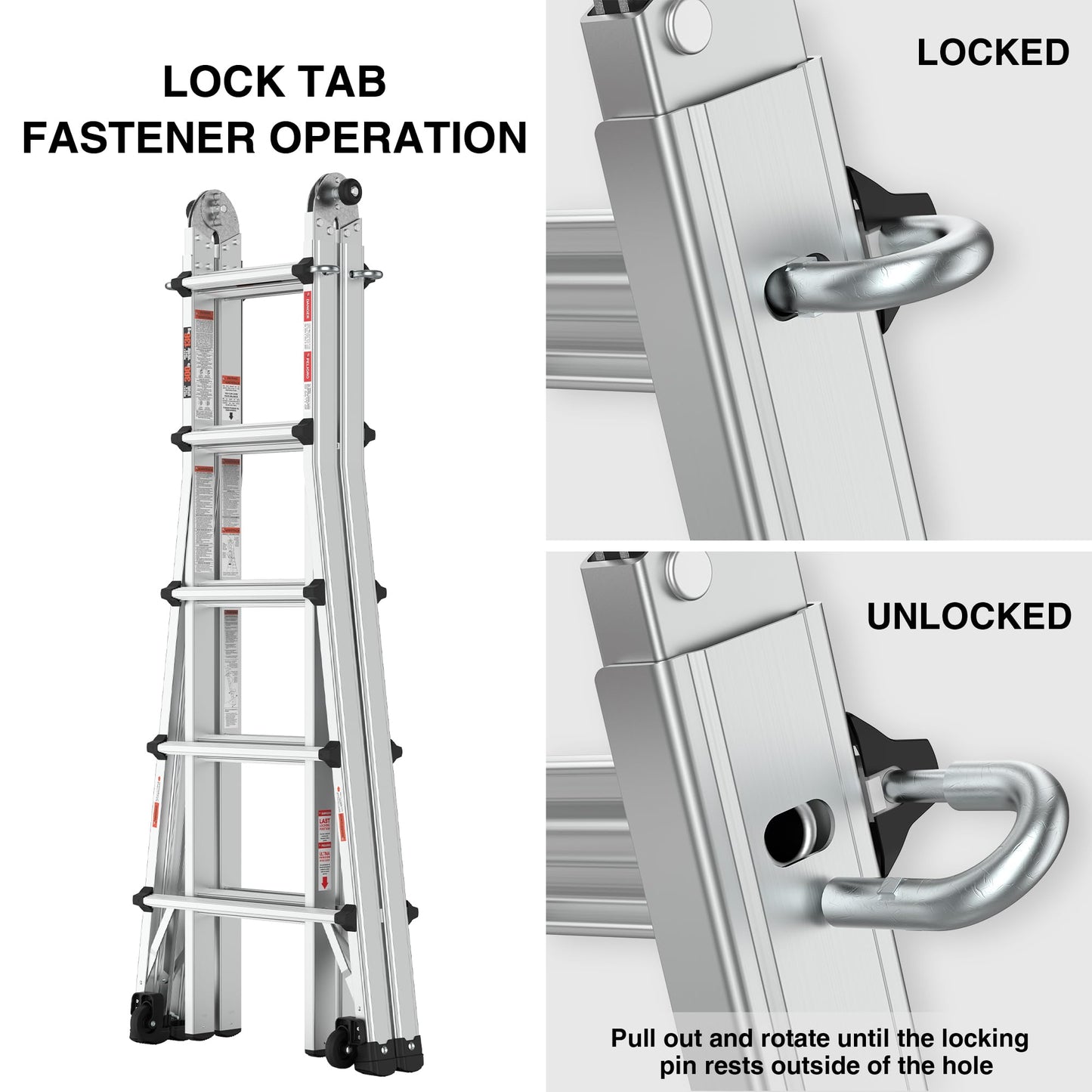 22 FT Aluminum Multi-Position Foldable Ladder with Wheels, 5-in-1 Extension Ladder with Wide Anti-Slip Steps & Secure Hinge Locks for Home Indoor Outdoor Professional Use, 300 lbs Rated.
