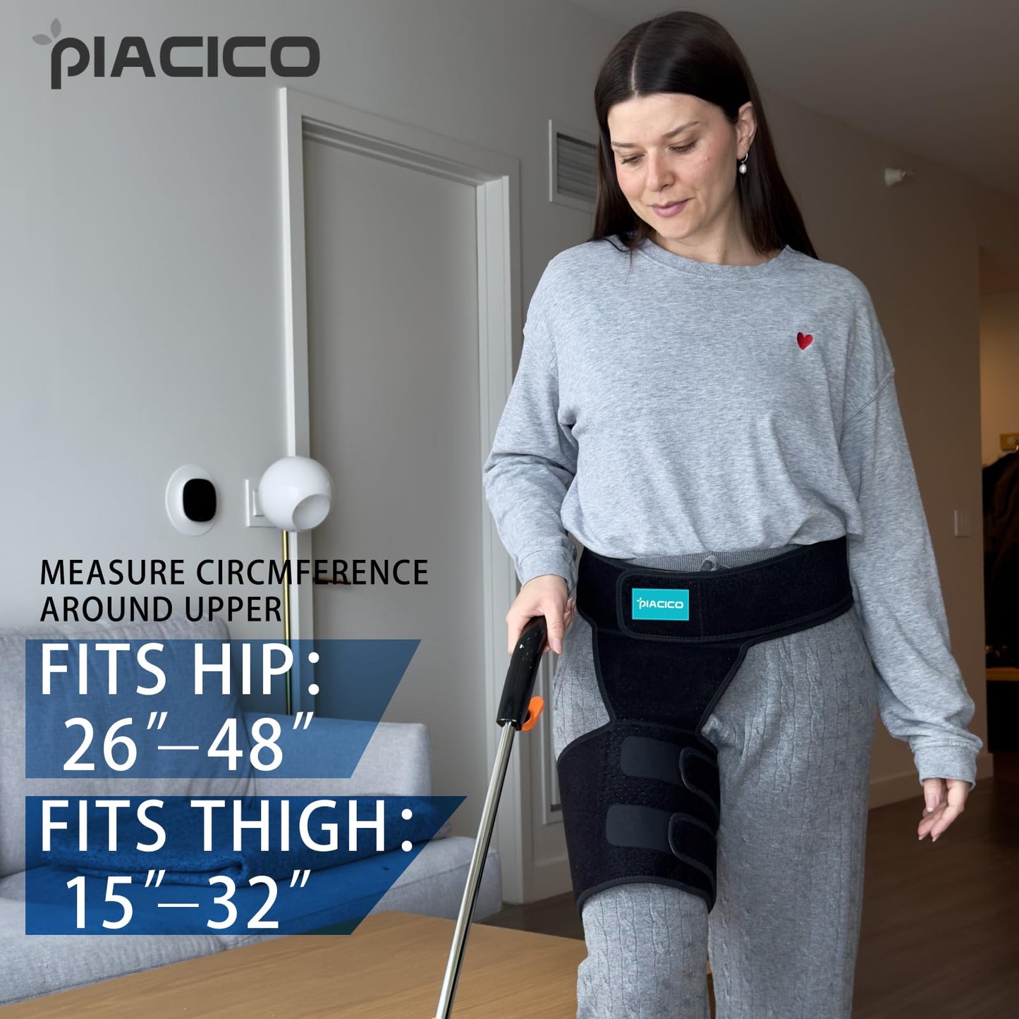 Piacico Hip Brace for Men & Women - Sciatica Pain Relief Devices, Adjustable Compression Support Wrap for Thigh Injury, Groin, Hamstring, Joints, Hip Pain, Improved Mobility & Recovery (Black Left)