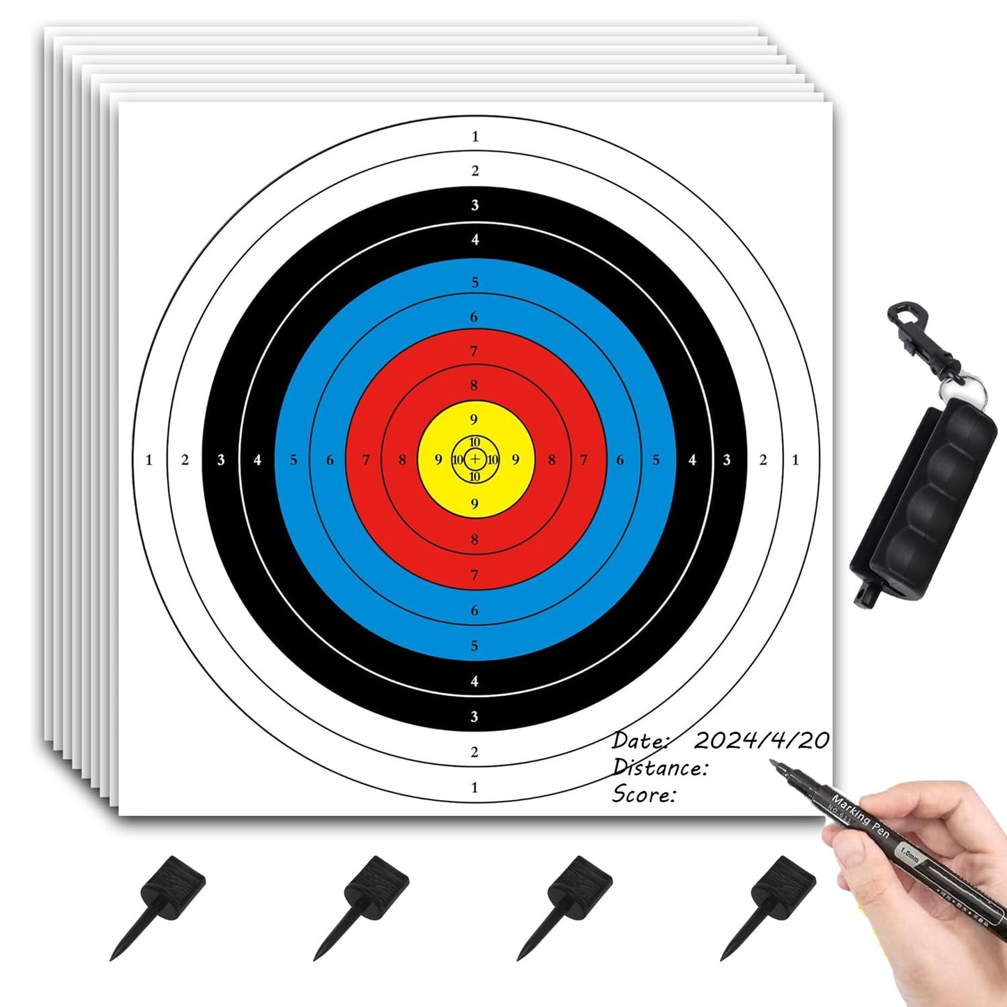 20PCS Archery Target, 16X16in - 10 Ring Bow and Arrow Targets(Standard Archery, with 1 Pen&4 pins)