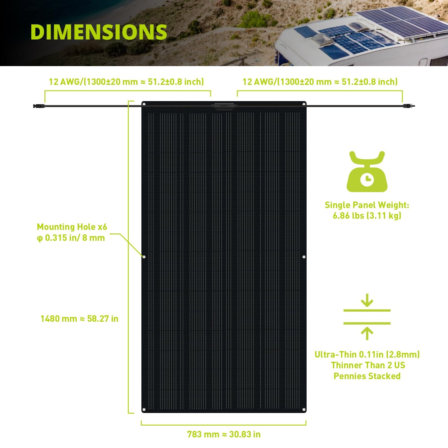 Newpowa Solar Panels 220 Watt 12V, Flexible Solar Panel 220W, 250° Ultra Thin Ultra Lightweight Off-Grid Charger for Marine RV Cabin Van Car Curve Surfaces