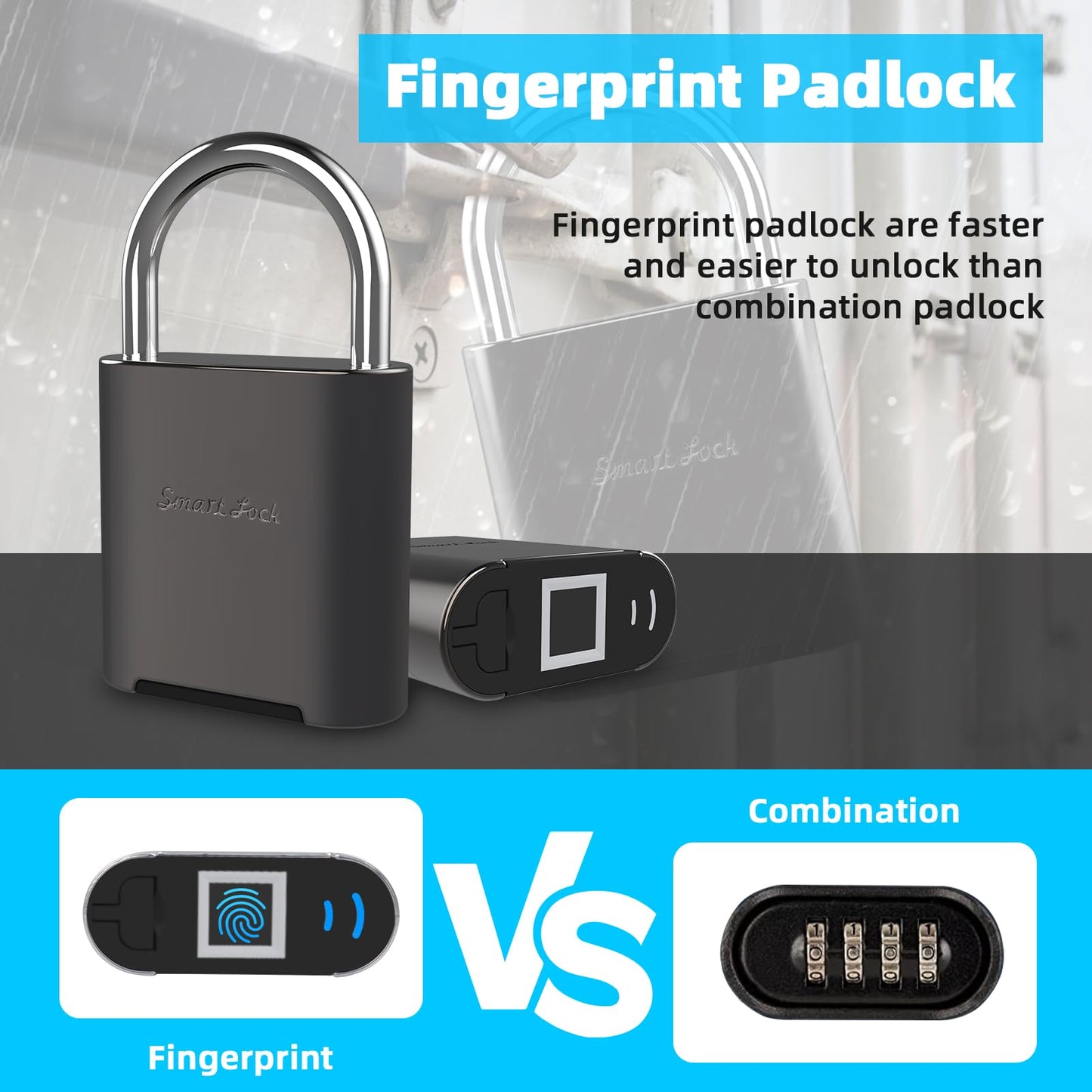 KENRONE Biometric Fingerprint Padlock, IP66 Waterproof Smart Gym Locker Lock for Athletes, Students, Swimmers, School Lockers, Swimming Pools & Sports Grounds