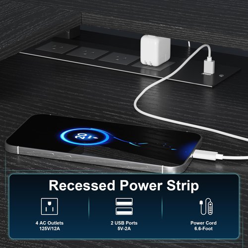 Eivanet L Shaped Gaming Desk with Power Outlets and LED Lights, 53 inch Cornor Computer Desk with Storage Shelves, Gamer Desk with Storage Bag and Hooks Home Office Table for Bedroom Living Room Black