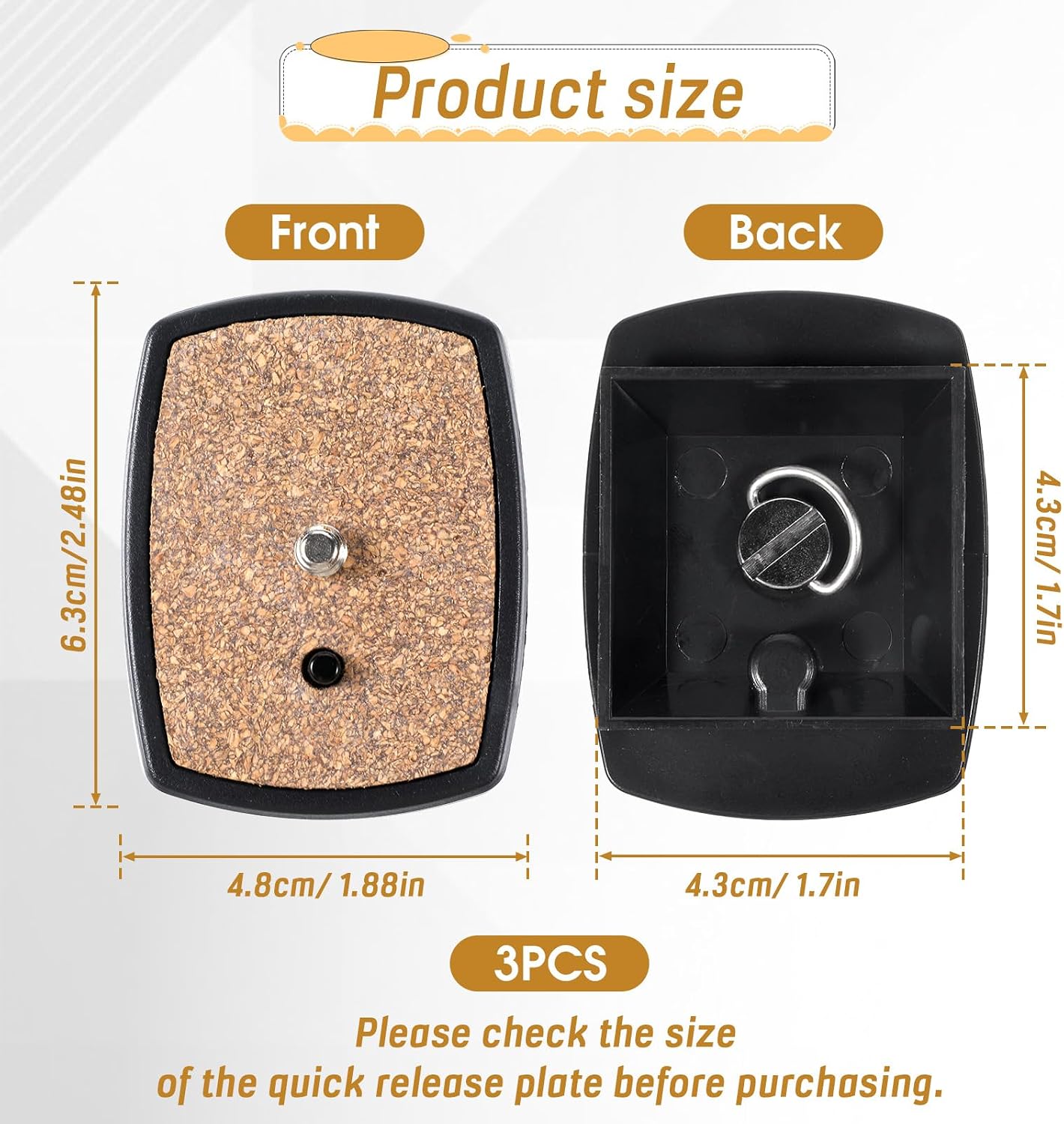 Josojoou 3PCS 43x43mm Universal Tripod Quick Release Plate, Wood Camera Tripod Mount Adapter with Screws, Camera