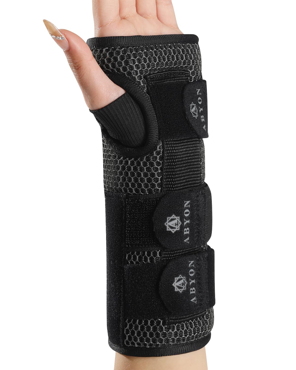 ABYON Carpal Tunnel Wrist Brace Night Support – Wrist Splint for Pain Relief, Tendonitis, Arthritis, Sprains – Lightweight, Breathable Padded Hand Brace for Men & Women, Left Hand (Large,Black/Gray)