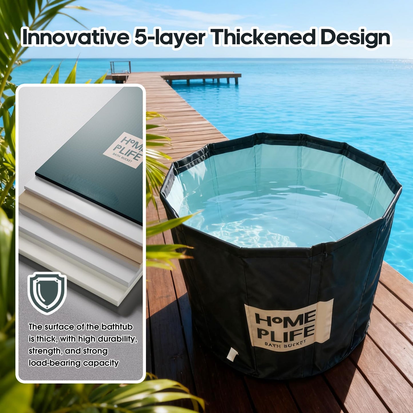 Portable Bath Tub for Adults - Large 88 Gal Foldable Soaking Bathtub for Hot SPA and Ice Bath, Ideal for Fast Muscle Recovery, Cold Water Therapy - No Installation (Ice/Hot Universal)