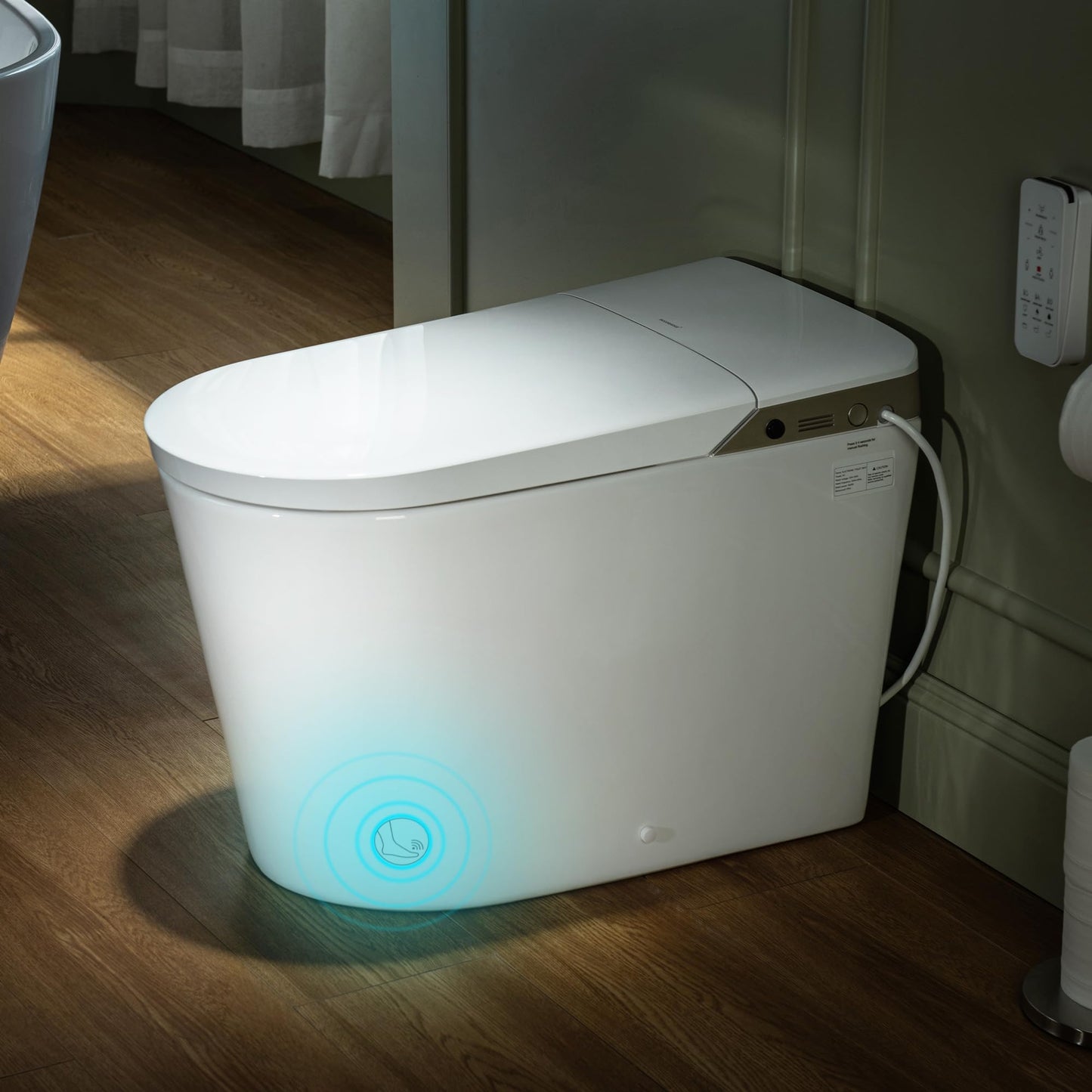 WOODBRIDGE Smart Toilet with Tank, Auto Open & Close,Blackout Flush, Auto Quiet Flush, Foot Sensor Operation, Heated seat,and Advanced Deodorization, White, EBT470