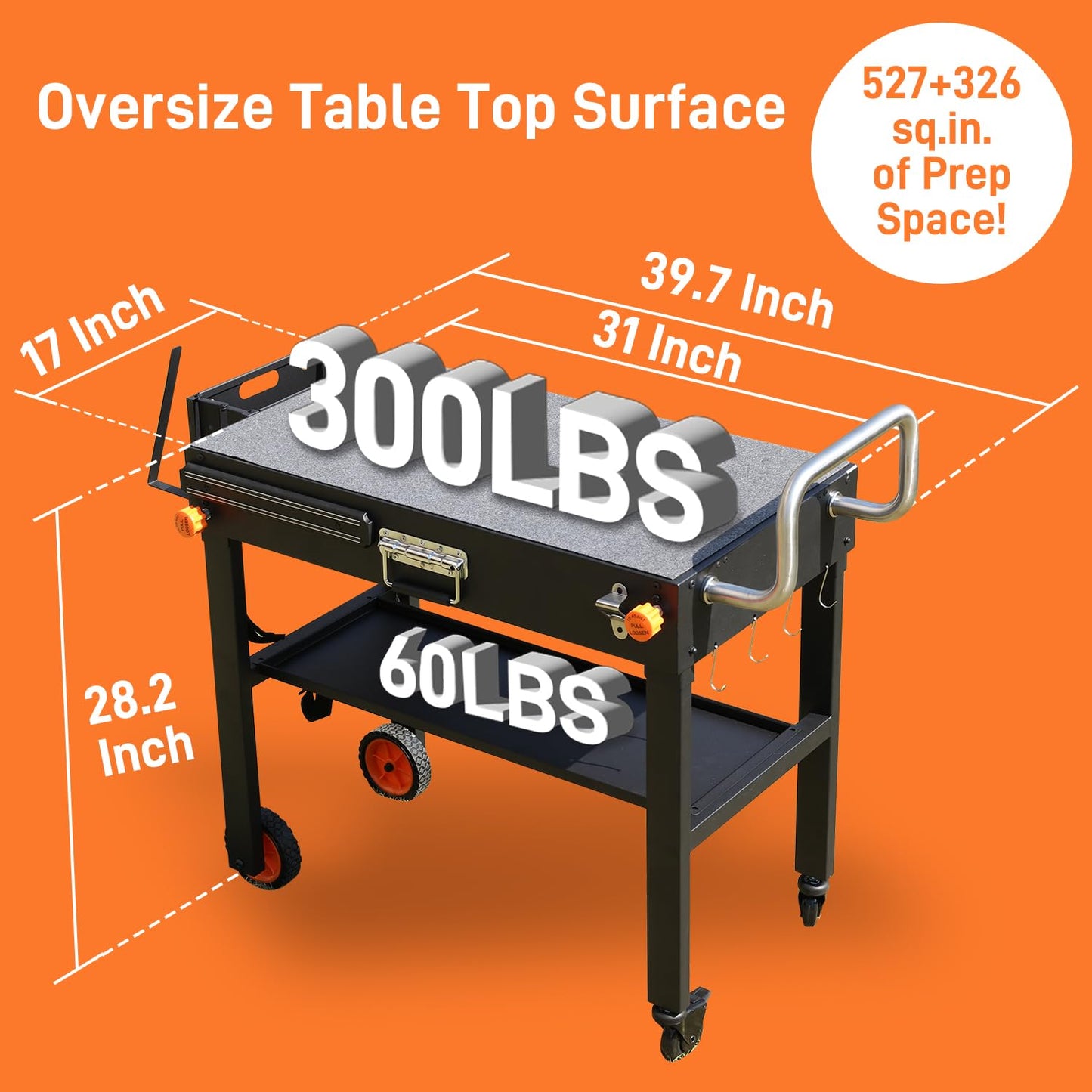 Outdoor Portable Grill Table Stand - Folding Prep Stand for 17" or 22" Blackstone Griddle, Large Space Blackstone Table with Wheels, Pizza Oven Cart for Ninja, Patio Grilling Backyard BBQ Grill Cart.