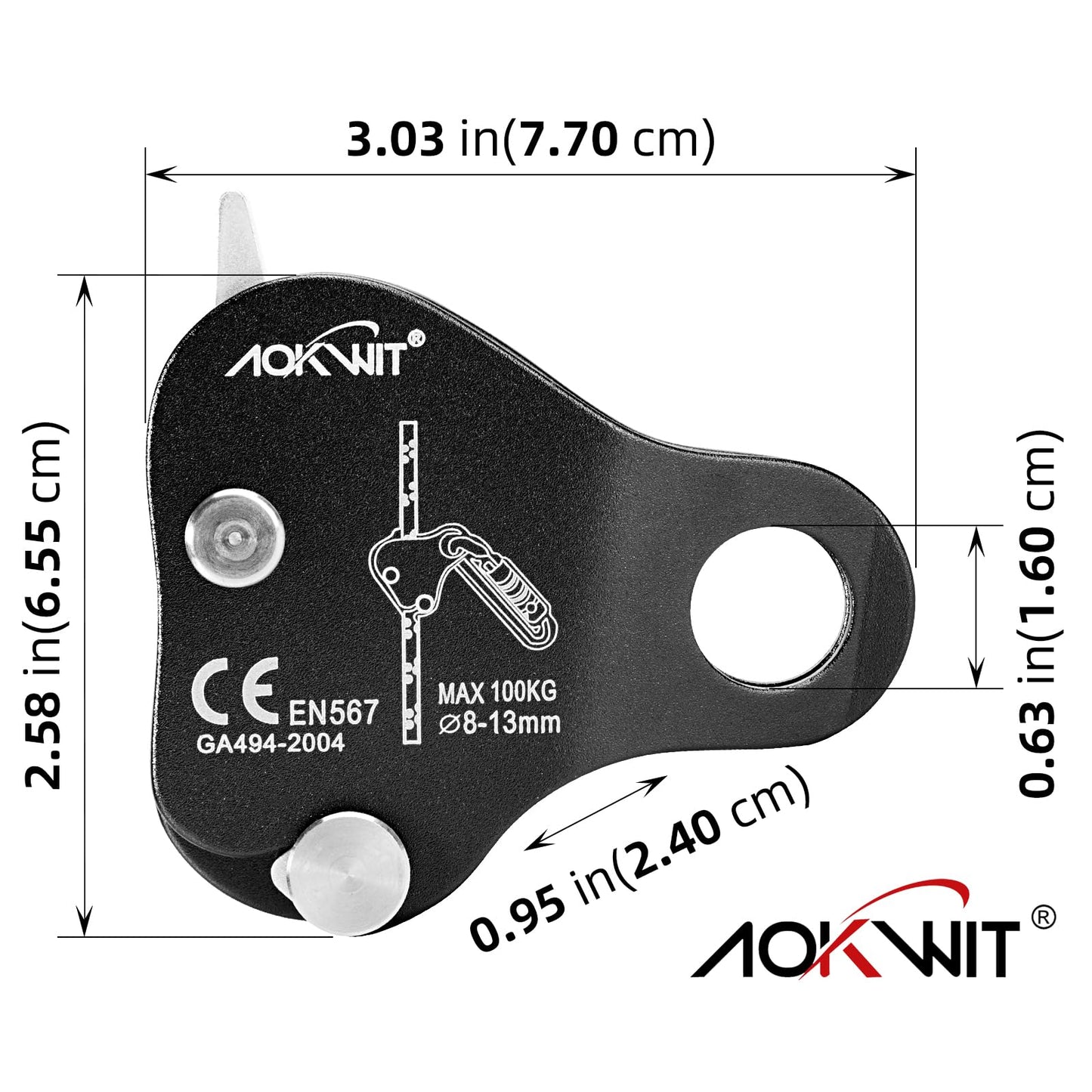 AOKWIT Climbing Ascender Fall Protection Belay Device Climbing Rope Grab for Rock Climbing Mountaineering Tree Arborist Expedition Caving Rescue Aerial Work (Black)
