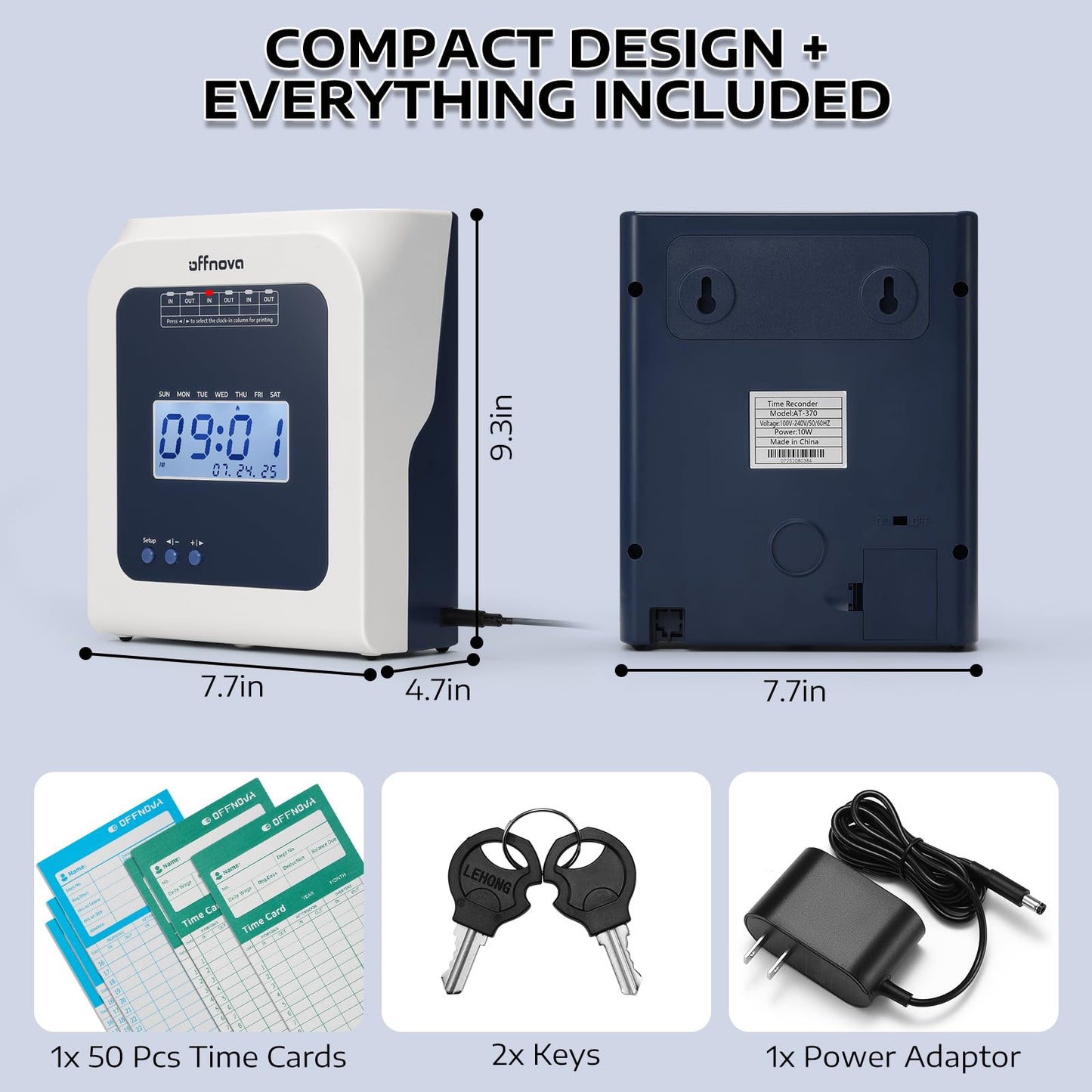 OFFNOVA Thermal Time Clock for Employees Small Business, No Ink Ribbons or Network Needed, in/Out Time Attendance Machine with 50 Time Cards, White