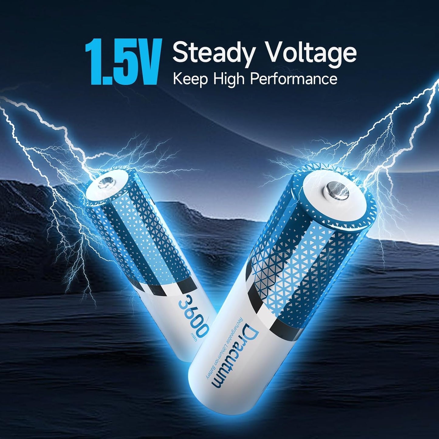 Dracutum 3600mWh 2000+ 1.5V 8-Pack Rechargeable AA Batteries - Cycles Rechargeable Lithium AA Battery with Charger