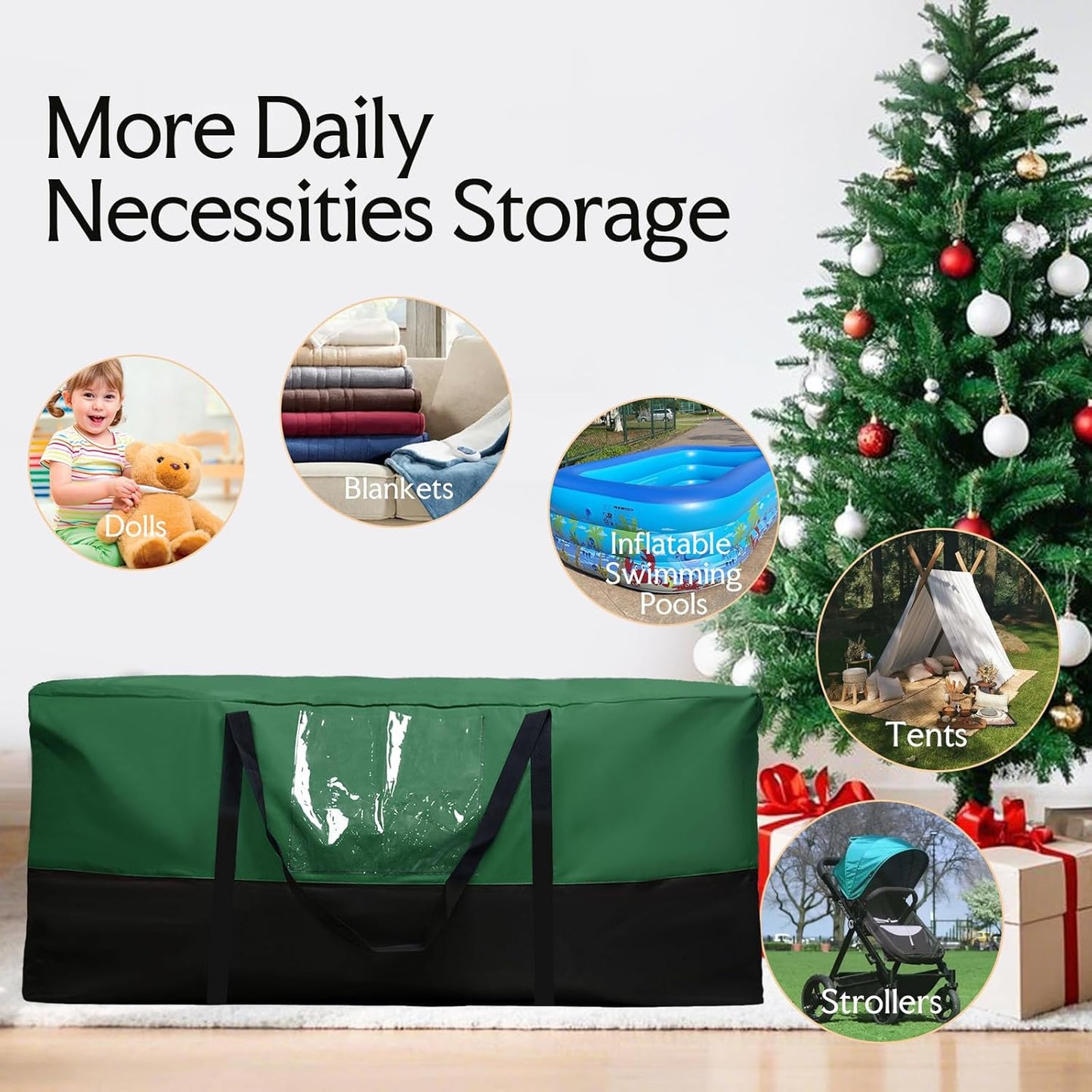 Skiennix Christmas Tree Storage Bag - Heavy Duty 600D Oxford Material | Fits Up to 10 Ft Trees, Dampproof with Dual Zipper & Reinforced Handles