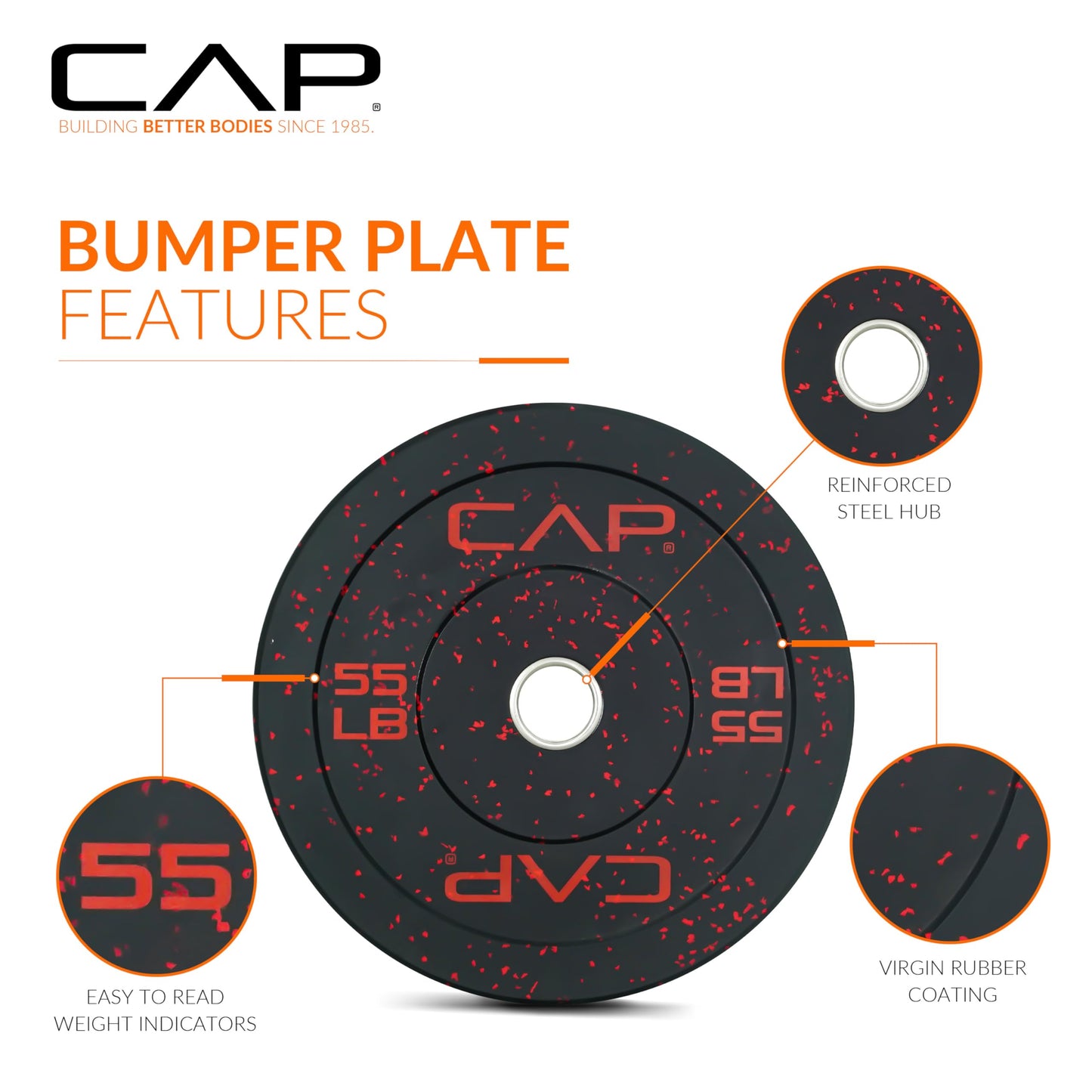 CAP Barbell Economy - Speckled Olympic Bumper Plate Set with Color Logo, Black, 190 lbs Set