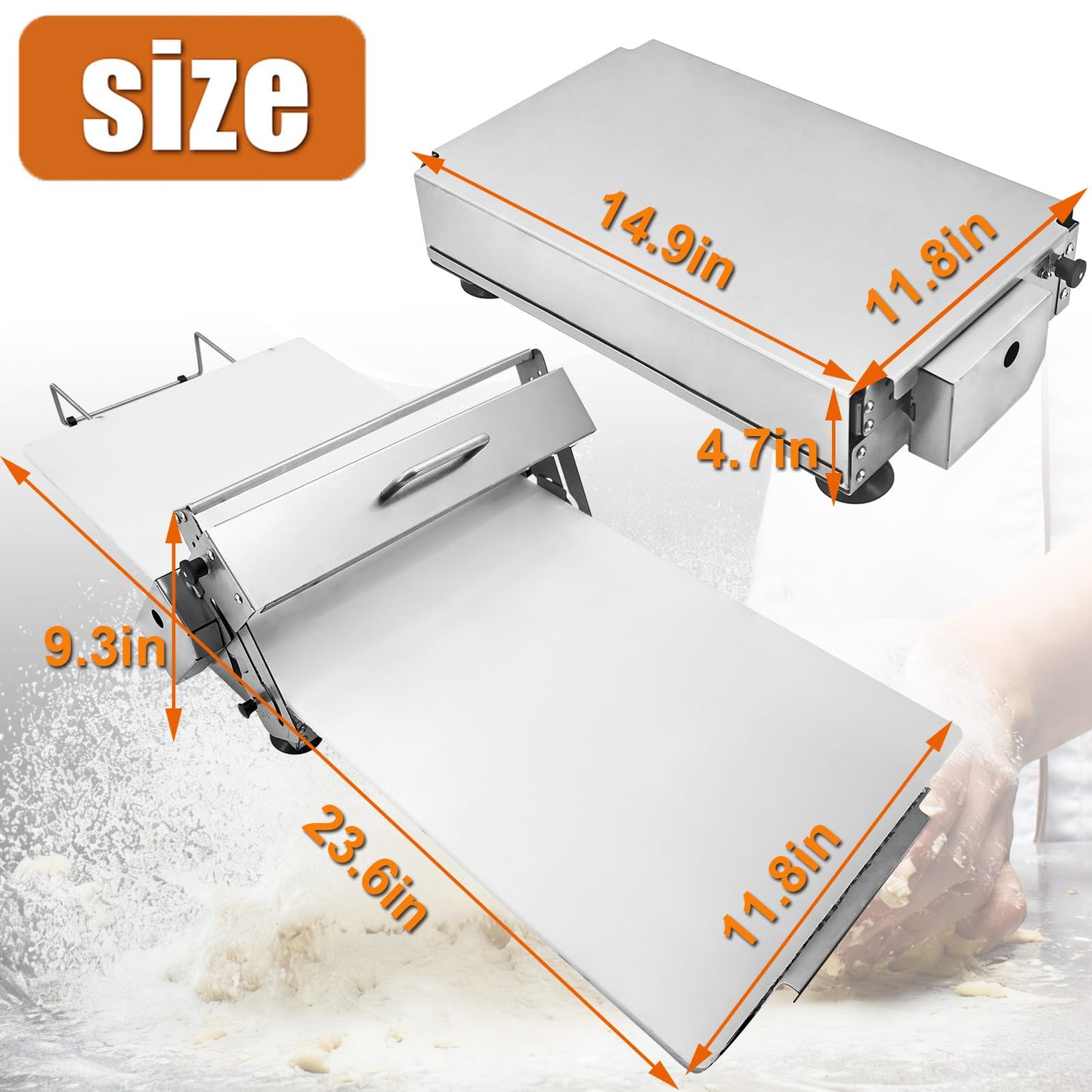12" Folding Dough Sheeter with Sheeter Board, Stainless Steel Manual Dough Roller Machine, Compact Dough Sheeter, Adjustable Thickness Settings for Bread Marzipan and Puff Pastry (Type A300)