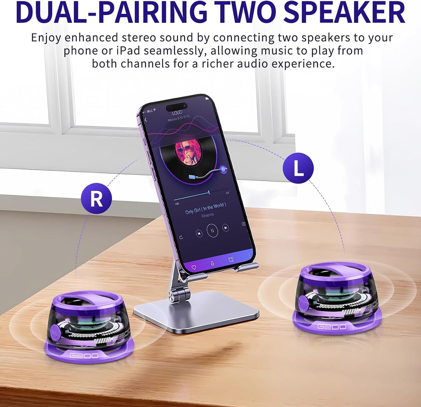 ZNCRSISTY G200 3D 7H Magnetic Bluetooth Speaker - Portable Mini Speakers with RGB Light, Multifunctional Speaker