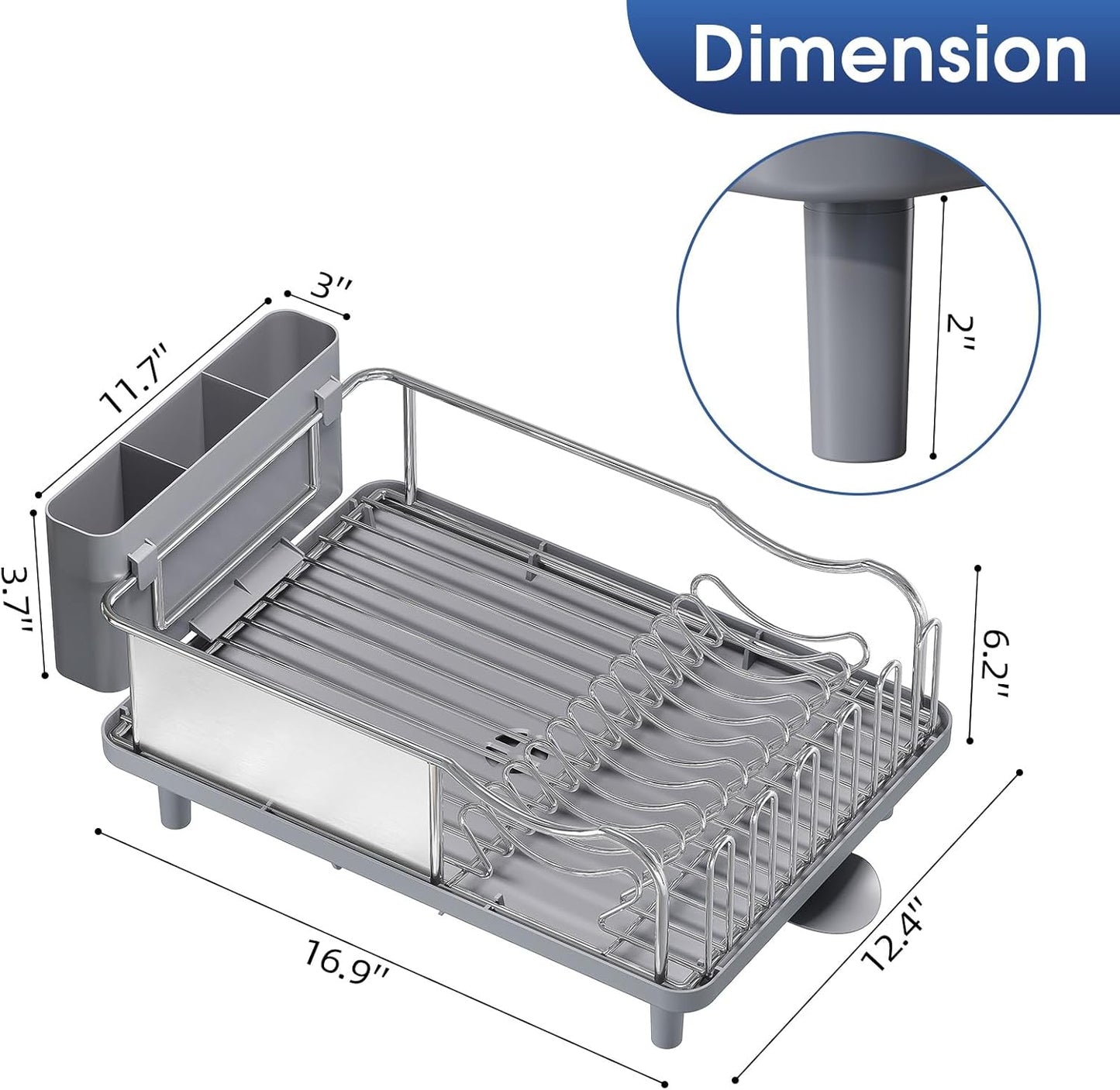 Urackify Stainless Steel Dish Drying Rack - Large Capacity Kitchen Organizer with Drain Board & Utensil Holder