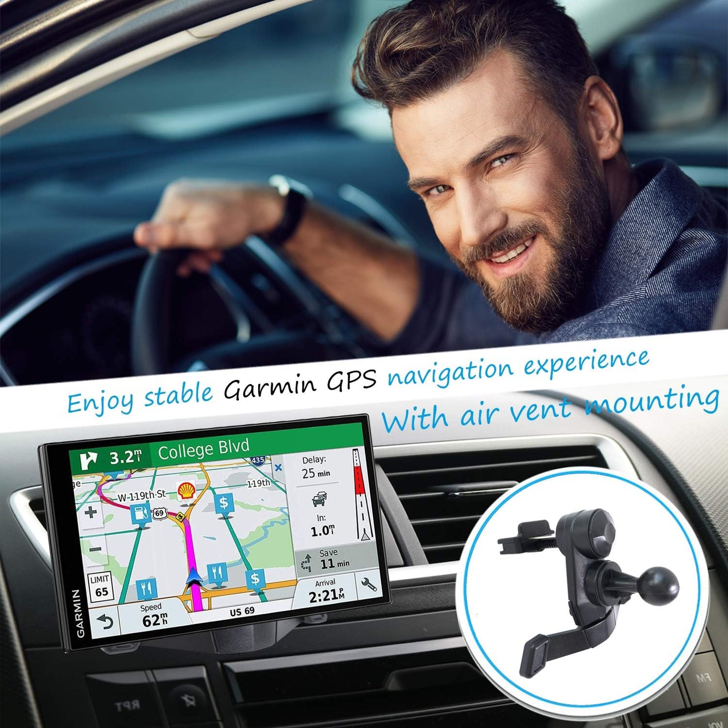 Randconcept Garmin Air Vent GPS Mount | Compatible with Nuvi, RV, Dezl, Drive, Drivesmart, Driveassist and More