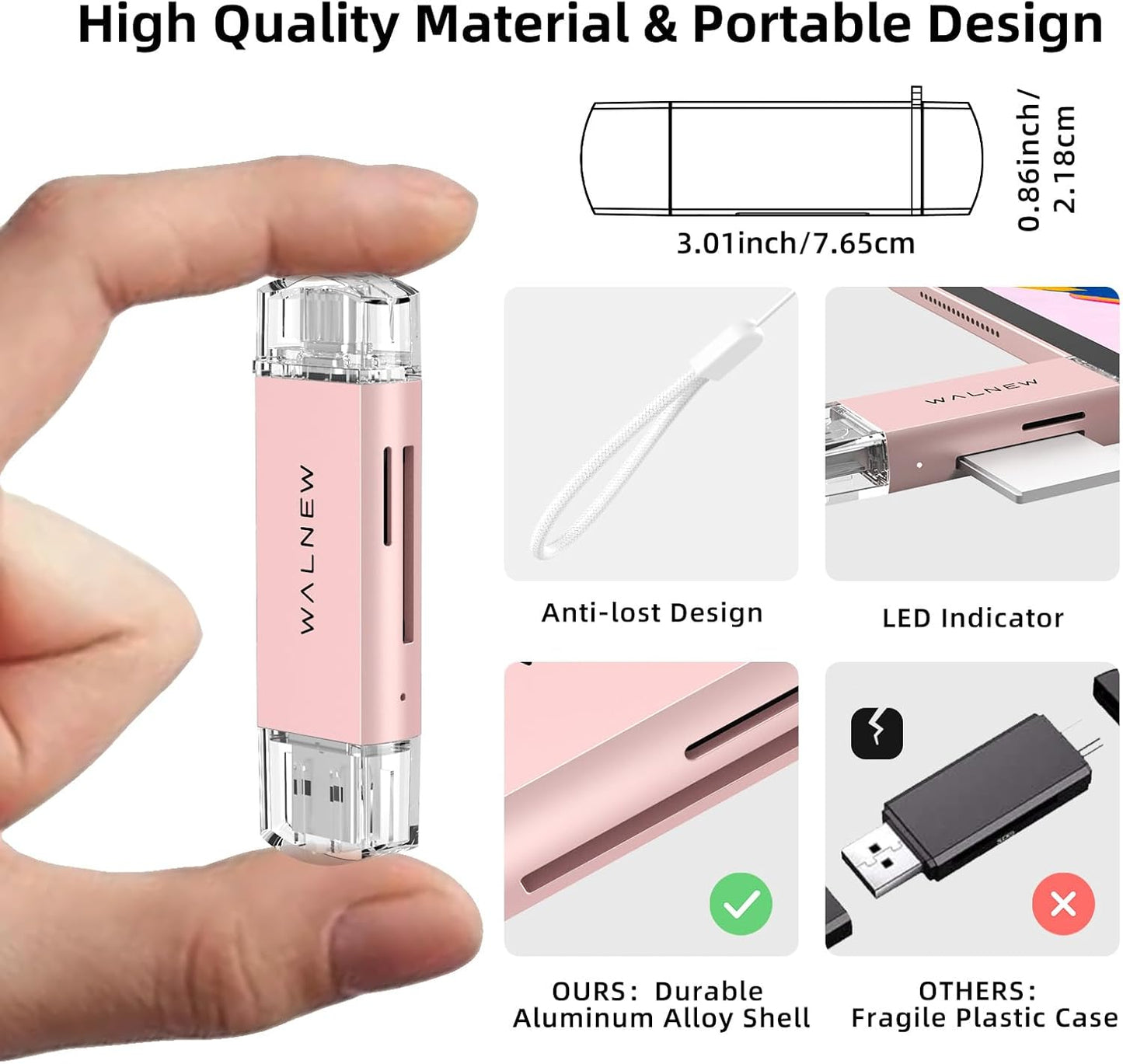 WALNEW 3.0 SD Card Reader, USB and USB-C to SD/TF Memory Card Adapter for Mac,MacBook,Computer/PC,Laptop,iPad,Samsung