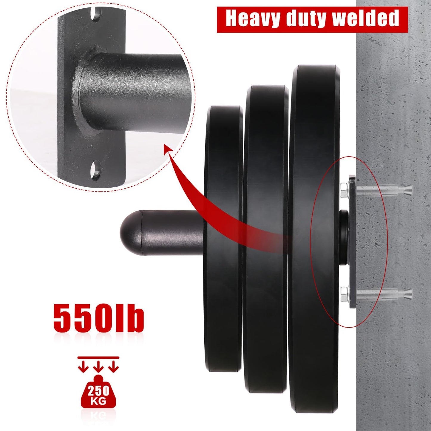SYL Fitness Wall Mounted Weight Plate Holder, Fit 2 inch Olympic Weight Plates, Scratch Resistant Surface (2" Plates（2 pack）)