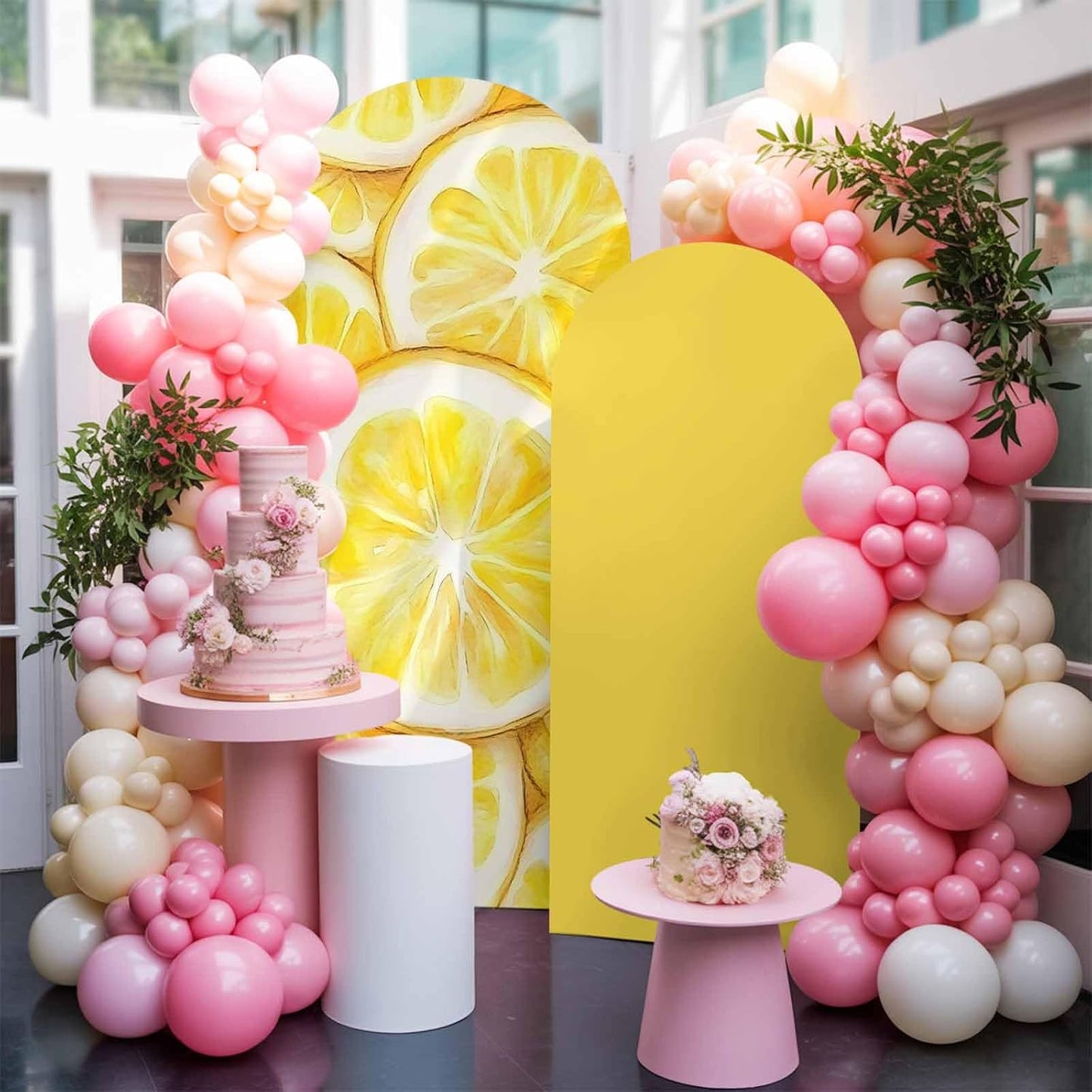 Jnbasdffb Summer 7.2 Lemon Wedding Arch Cover, Stretchy Spandex Arch Backdrop Stand Covers FT, Modern Oil Painting