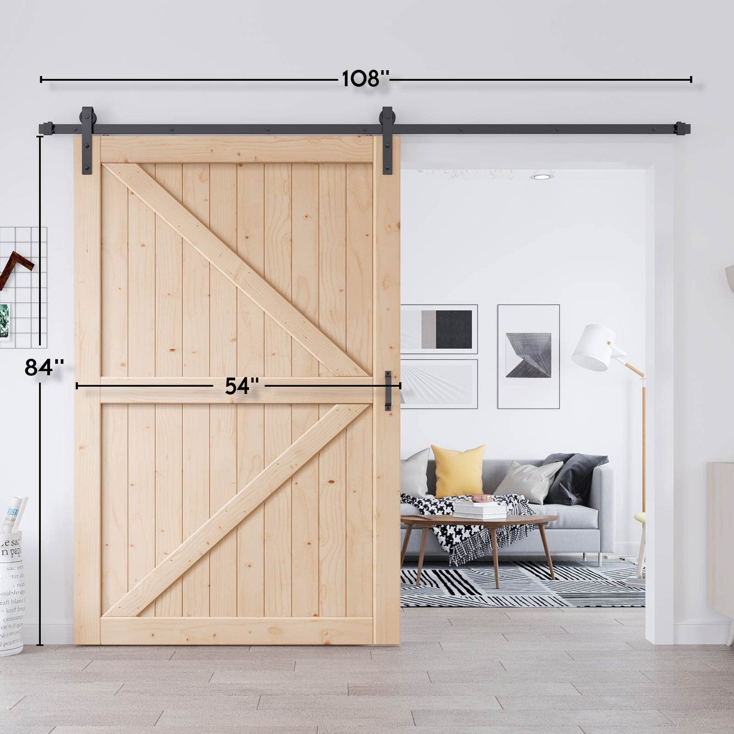 EaseLife 54in x 84in Sliding Barn Door with 9FT Barn Door Hardware Kit & Handle Included,DIY Assemblely,Easy Install,Apply to Interior Rooms & Storage Closet,K-Frame