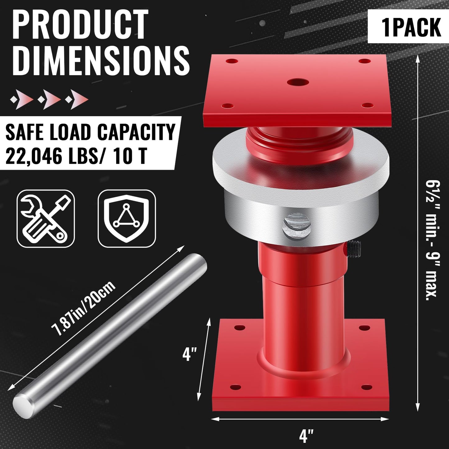 Lanties Adjustable Screw Jack Post for House Leveling, Manufacturing House Jacks with Wrench Screw Steel Shores, Range of Adjustment (6.5''-9'',Red,1 Pcs)