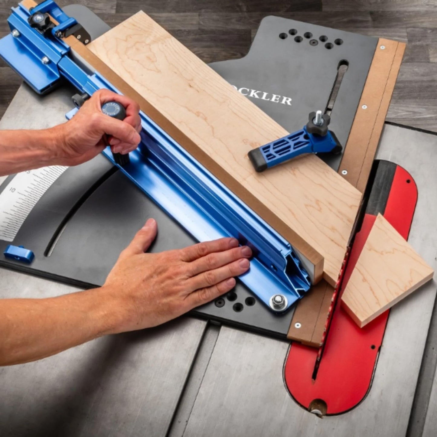 Rockler Table Saw Crosscut Sled with Telescoping Fence - Micro-Adjust Flip Stop & Hold-Down Clamp - Precision Crosscut & Miter Sled for Cabinet & Contractor Table Saws