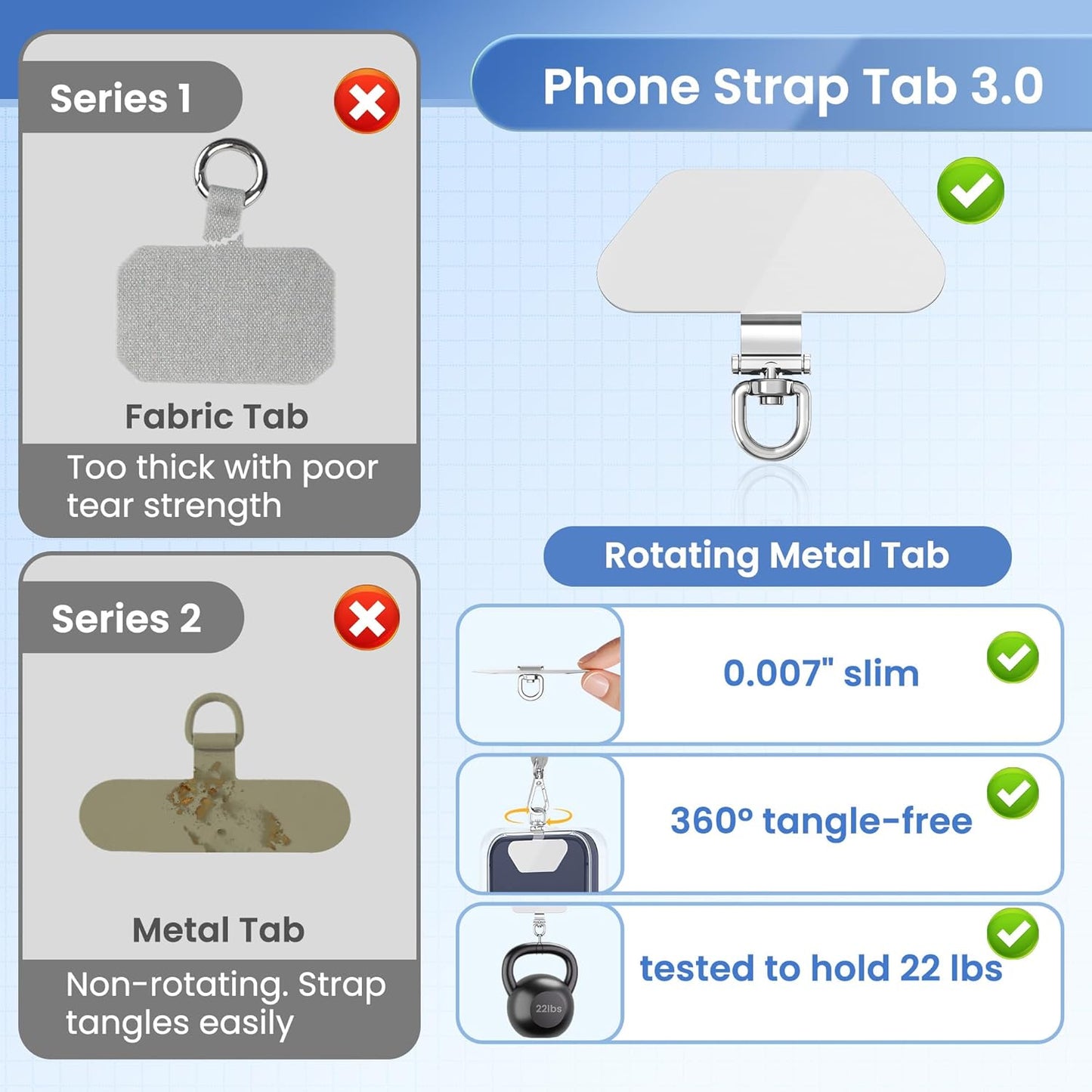 360 3 Pack takyu Metal Phone Tether Tab, Rotating Phone Lanyard Tab, Cellphone Charm Wrist Strap Hook Holder