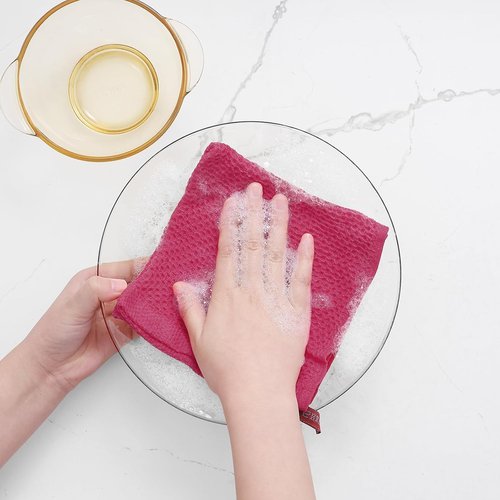 Homaxy 100% Cotton Dish Cloths - Ultra Soft & Absorbent Quick Drying Towels | 12x12 Inches, 6-Pack, Hot Pink