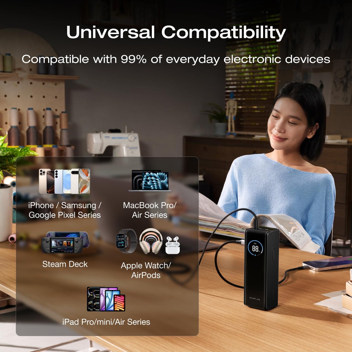 EF ECOFLOW Laptop Power Bank, 25,000mAh 170W Portable Charger with Dual 140W USB-C Ports, Smart Display, Flight-Approved for Travel, Fast Charging for iPhone 17/16 Series, MacBook, Samsung and More
