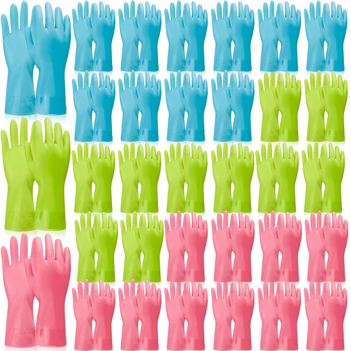Gandeer 36 Pairs Blue Rubber Reusable Gloves Long Household Dishwashing Gloves Kitchen Cleaning for Dishes Clean Gardening (L,Pink,Green)