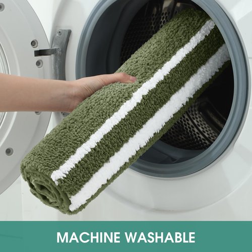 HOMEIDEAS Bathroom Rug Set 2 Piece, Striped Super Absorbent Soft Microfiber Non-Slip Washable Bath Mats for Shower and Tub (Sage Green)