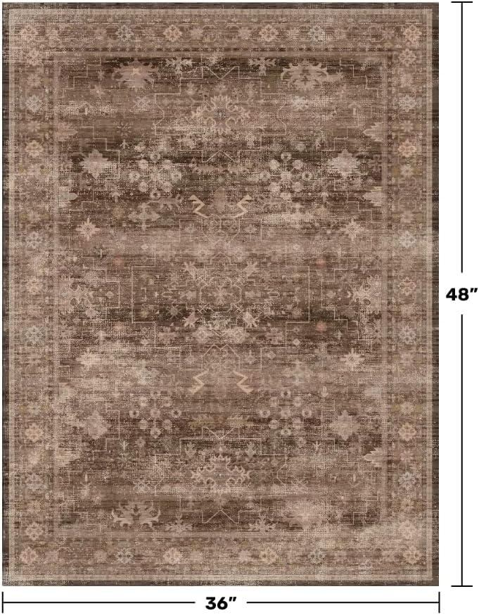 Skiennix Brown Boho Washable Entry Rug - Non-Slip Rubber Backing | Stain & Fade Resistant, 3x4 ft