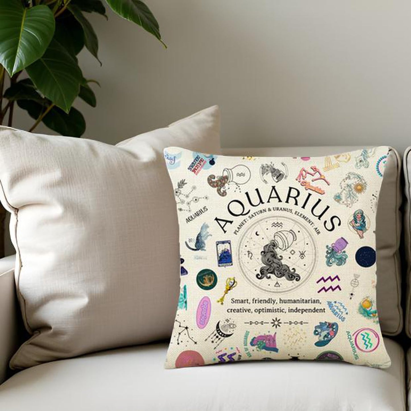 TOTEVOL Aquarius Pillow Cover 18x18, Zodiac Constellation Throw Pillow Covers for Women, Unique Astrology Gifts, Birthday Gift for Aquarius Women & Astrology Lovers