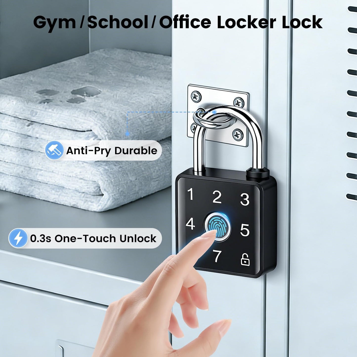 Lokko Gym Locker Lock, Fingerprint Smart Padlock Bluetooth RFID Keyless Biometric Lock for School Dorm Employee Locker, Toolbox