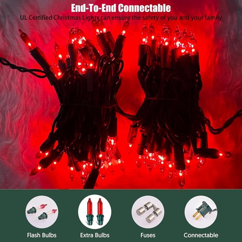 HISHINY Christmas Lights - 100 Count Red String Lights for Indoor/Outdoor Decor | UL Certified, 21 Feet