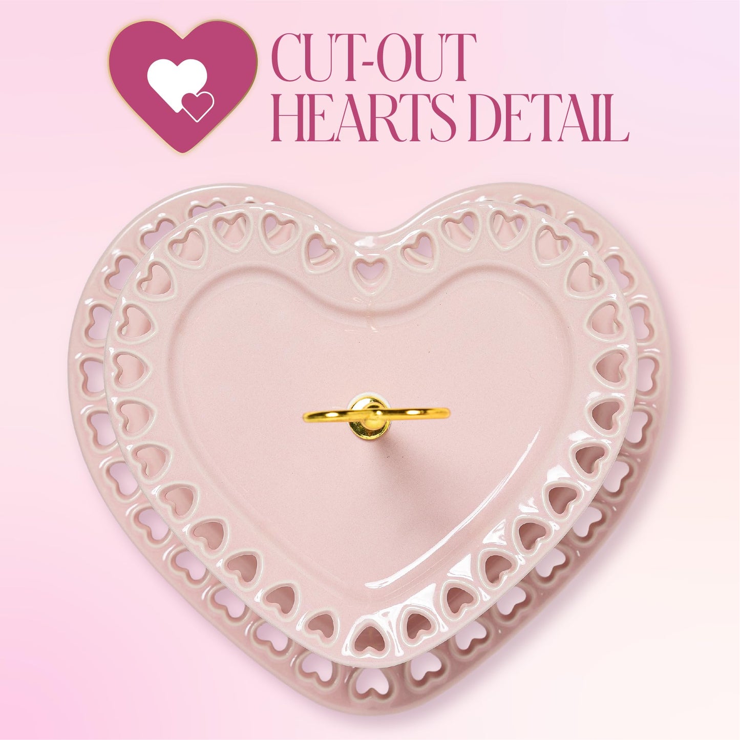 Paris Hilton 2-Tier Heart Serving Tray, Iconic Ceramic Stoneware with Metal Handle, Easy Assembly for Stylish Display, 9-Inch and 7-Inch Plates, Pink