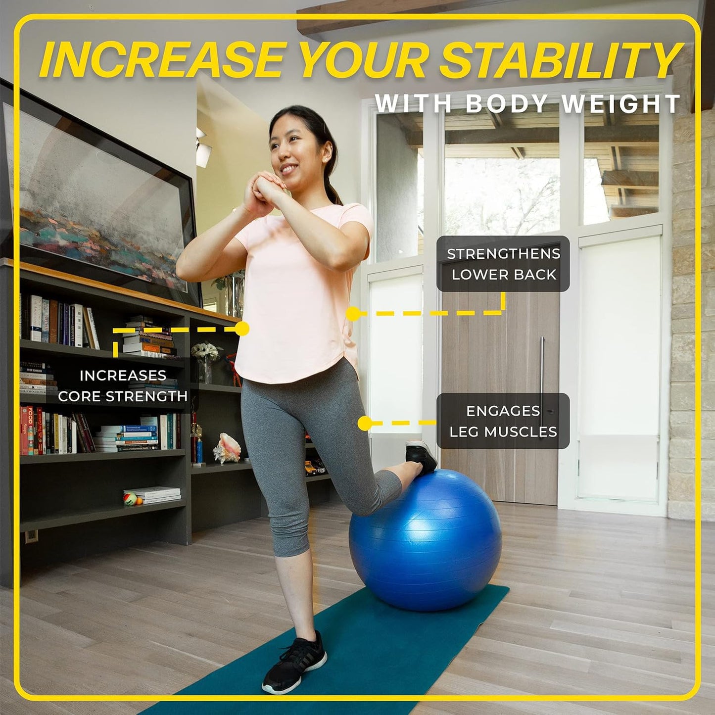 BREFR 26 Inch Exercise Ball, Yoga Ball for Workout, Balance Stability, Fitness Ball for Office, Home, Gym, Balance Balls with Quick Pump (Blue)