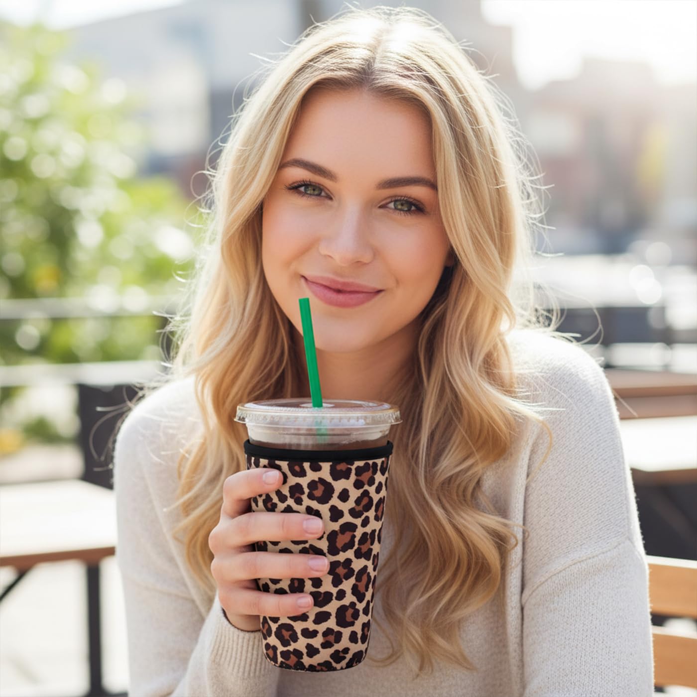XccMe Reusable Iced Coffee Insulator Sleeve for Cold Beverages,3 Pack Neoprene Coffee Coolies sleeves for Iced & Hot Drinks,Drink Sleeve Compatible with Starbucks Coffee and More (Leopard 2)