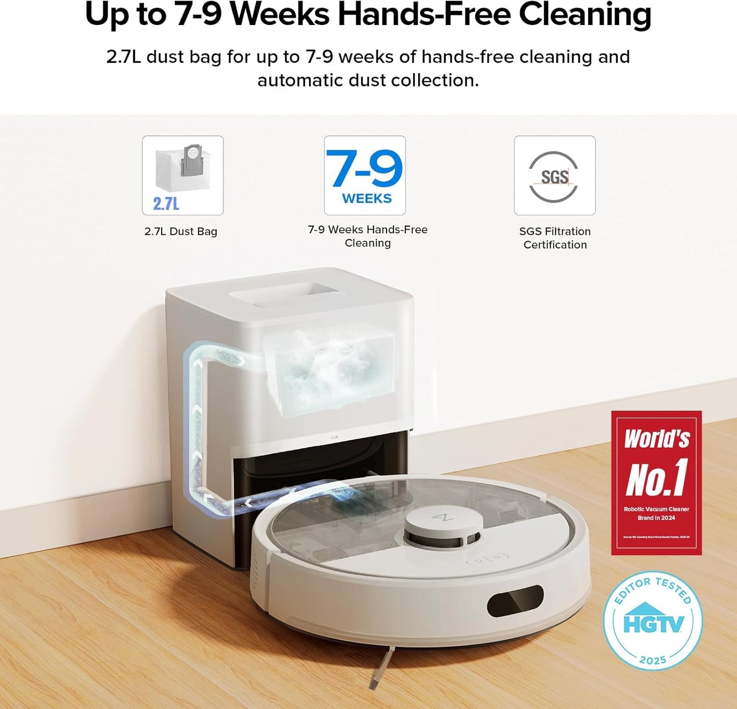 Roborock Q7 M5+ Robot Vacuum & Mop - 10000Pa Suction, Self-Emptying, App Control, White