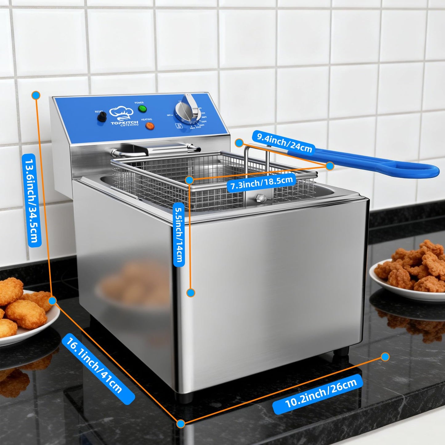 TOPKITCH 8L Professional Electric Fryer, 1800 W Commercial Electric Fryer Made of Stainless Steel with Basket, Temperature Control 80-200 °C, Fast Heating for Restaurant and Home