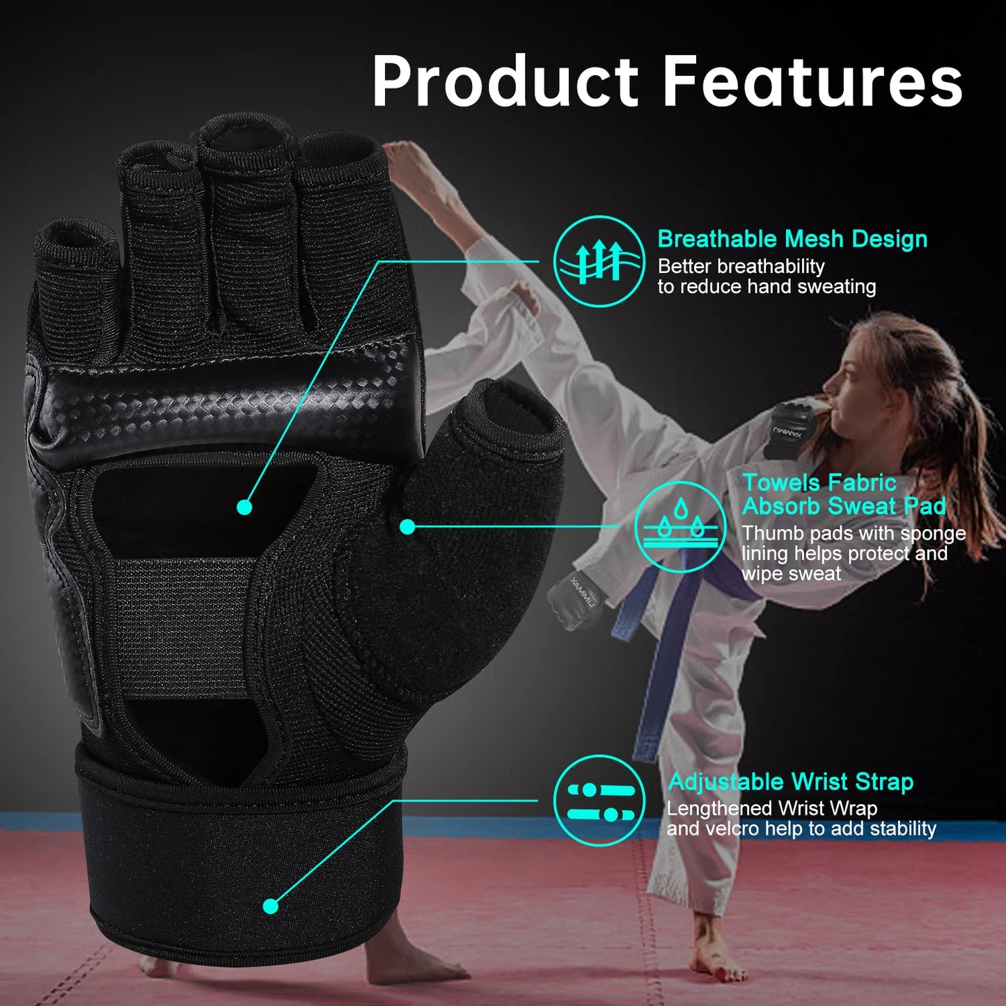 LiMMAX Kickboxing Sparring Gloves MMA Gloves for Men Women Half Finger Boxing Gloves Fighting Gloves Boxing Gloves for Punching Bag Training Gloves for Men Women Black M