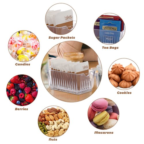 ELLDOO Set of 4 Sugar Packet Holder, Acrylic Sugar Bowl for Restaurant, Tea Bag Organizer Sweetener Packets Storage, Small Condiments Packet Holder Sugar Caddy Dispenser for Countertop Coffee Bar