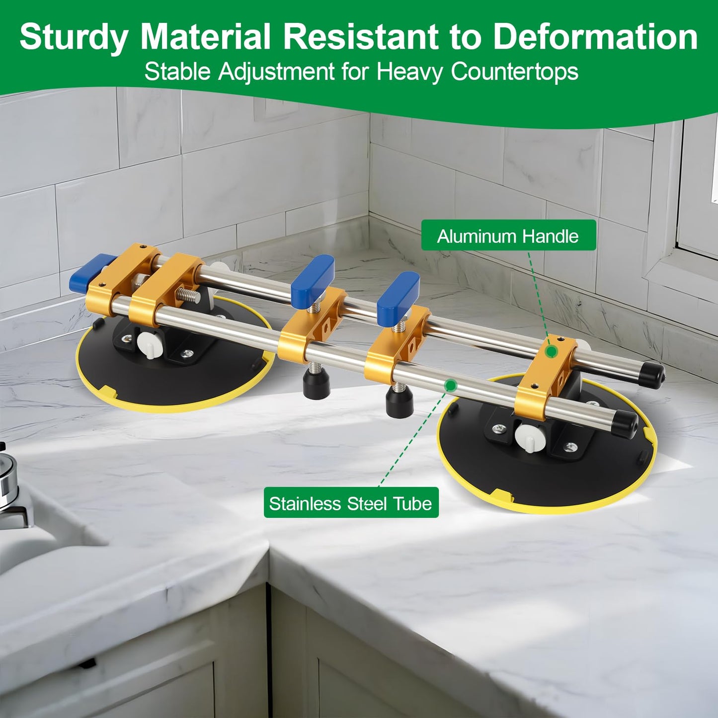 2PCS 6 inch Stone Seamless Seam Setter With Vacuum Suction Cups For Seam Joining Leveling,Solid Countertop Installation Tool for Quartz slabs ，Granite, Stone, Marble,Tile Gap Regulator Yellow
