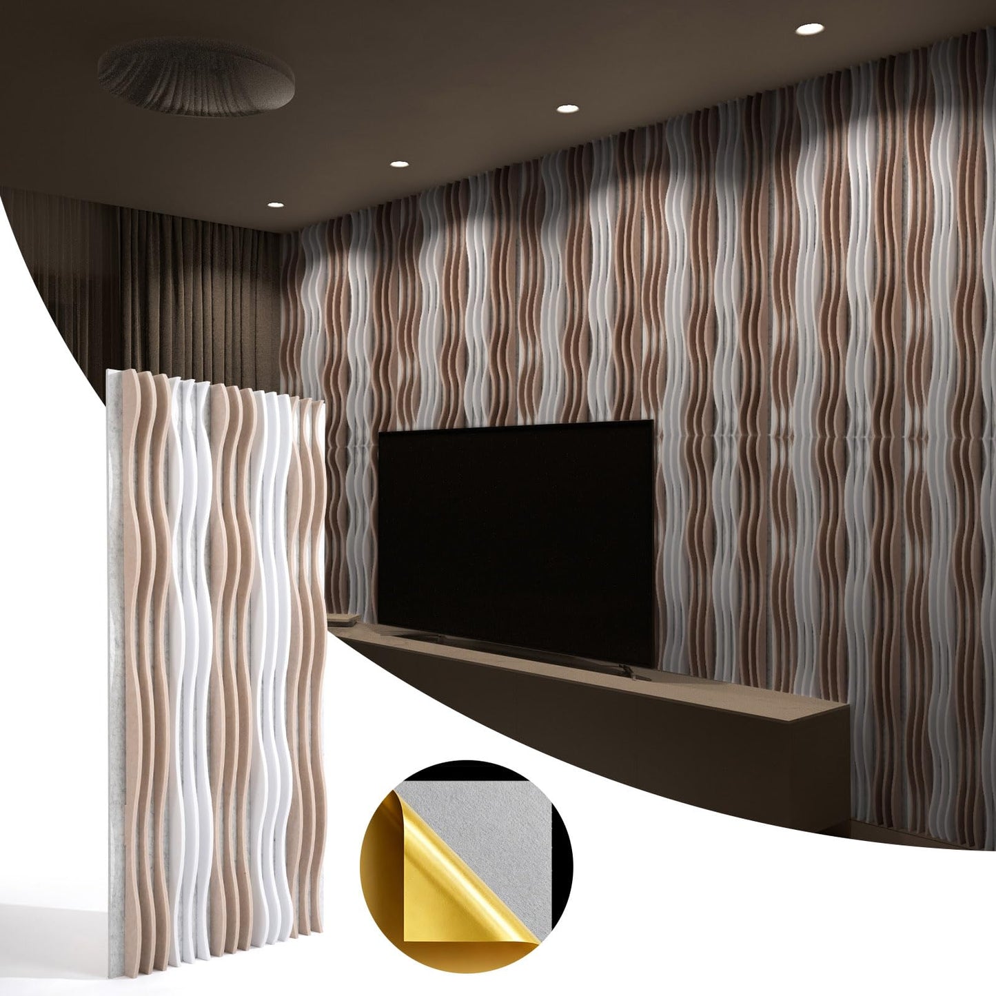 Large Acoustic Wall Panels 47.2"x23.6"x1.57"4-Pack,3D DIY Wave Sound Proof Panels for Walls, Peel and Stick Wall Panels for Room Decor, Recording Studio & Bedroom