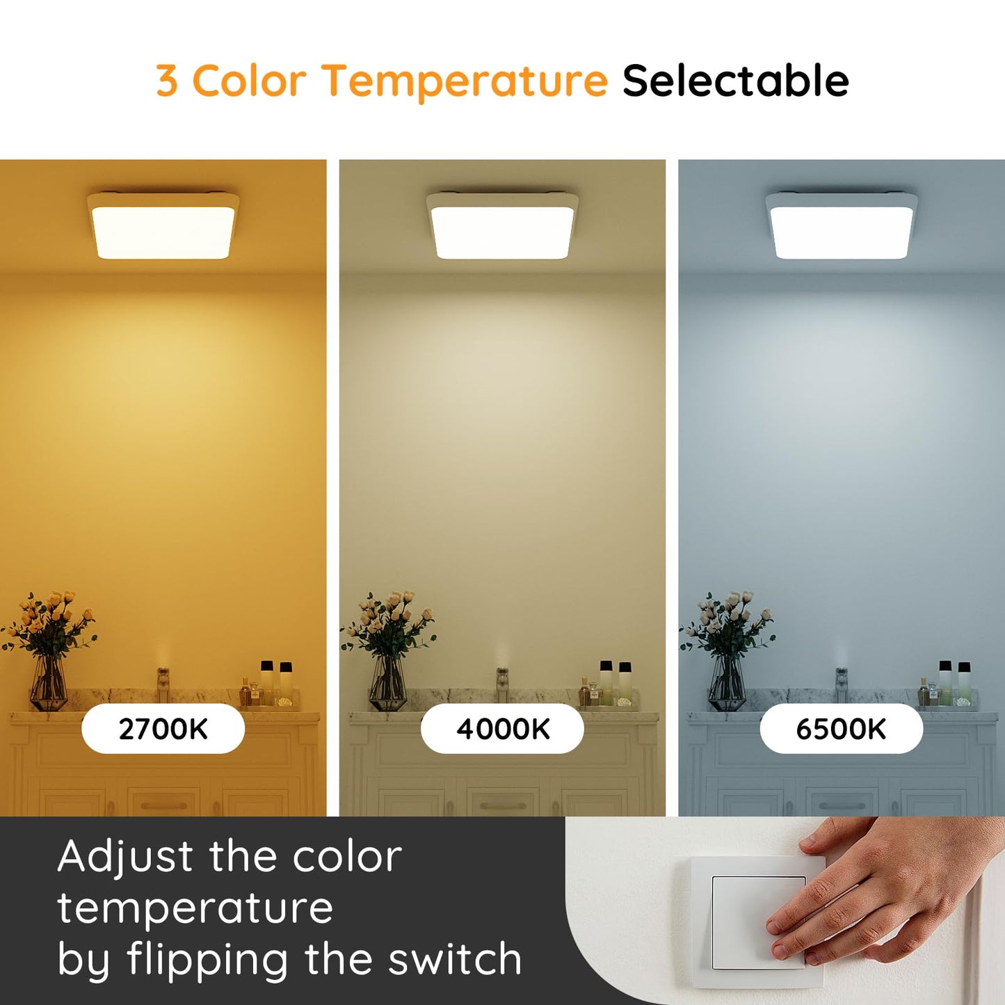 Fitop Bathroom Exhaust Fan with Light, 130 CFM & 1.5 Sones Bathroom Vent Fan, Nightlight & 1300LM LED Light 2700K/4000K/6500K, Light Memory Function, ETL Certified – White, 9 Inch