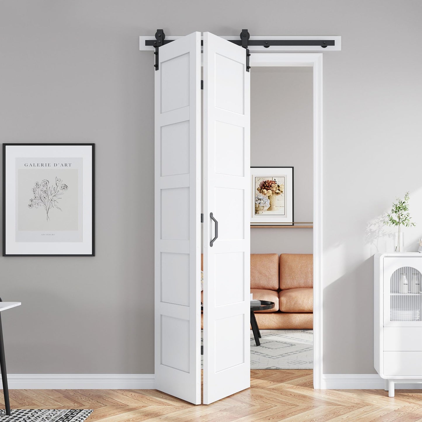 FREDBECK Bifold Barn Door 48x96 (Double 24x96) Bi-fold Closet Doors Hardware Kit Included,with 52" Track White