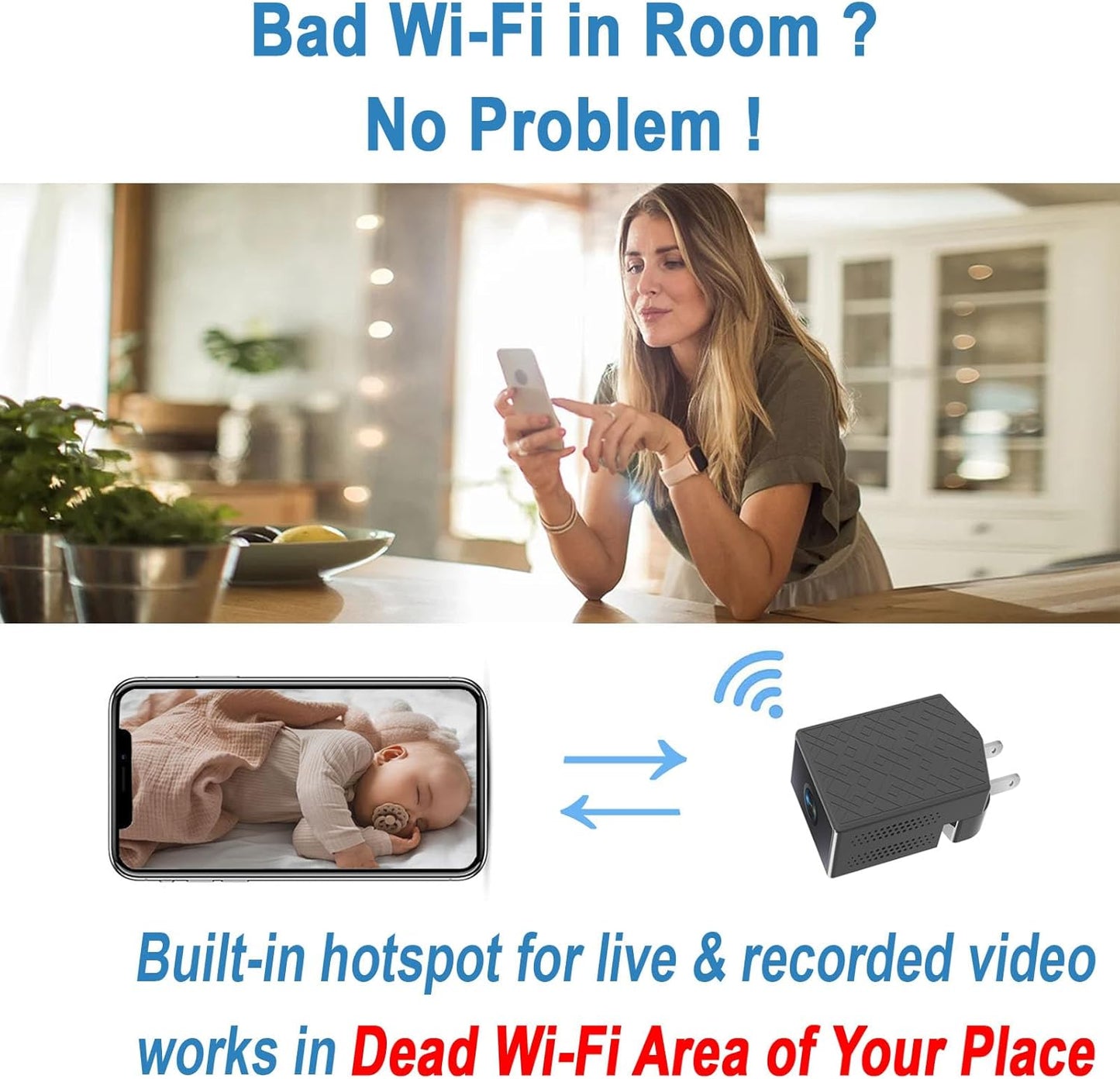 WKX 2K (W-C7) Mini Plug-in Security Camera with Rotating Lens, Night Vision, Motion Detection