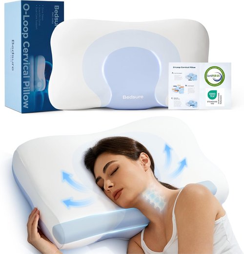 Bedsure Cervical Neck Pillow - Ergonomic Memory Foam for Side & Back Sleepers | Orthopedic Support for Pain Relief