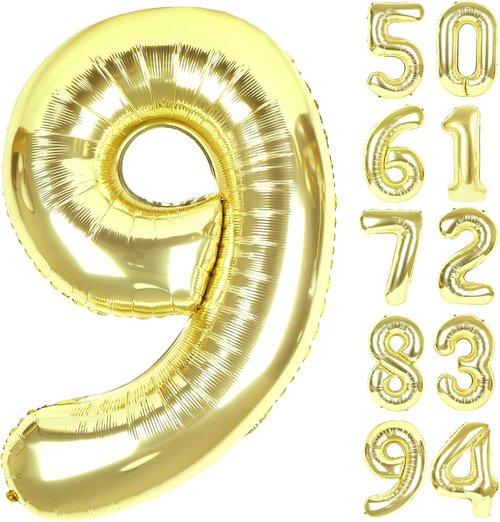 Champagne Gold 9 Balloon - 40 Inch Giant Number Balloon for 9th Birthday Decorations